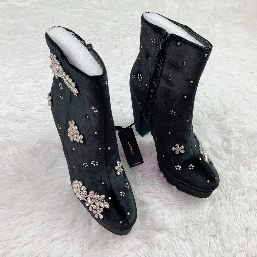 Express Rhinestone Embellished Platform Heeled‎ Ankle Boots